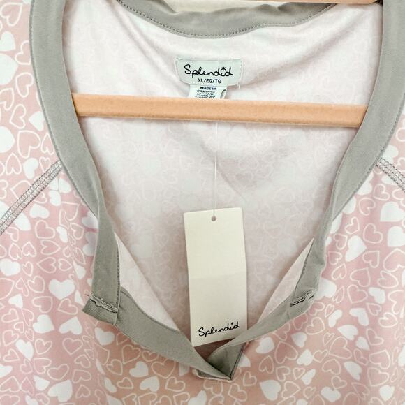 Splendid Womens Pajama Set Size XL Pink Heart Print Top Pants Lounge Softcore - Picture 3 of 8